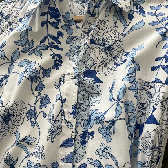 New York & Company Blue and White Floral High Low Dress - Picture 3 of 7